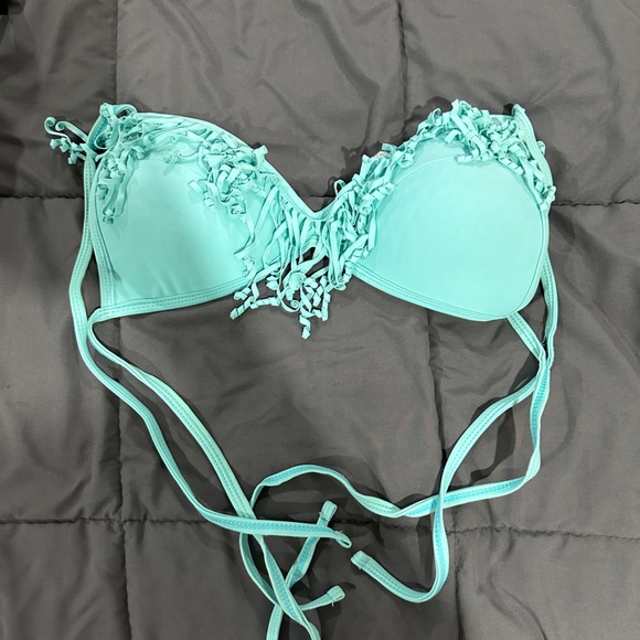 Teal bathing suit bikini fringe top. - Picture 2 of 3